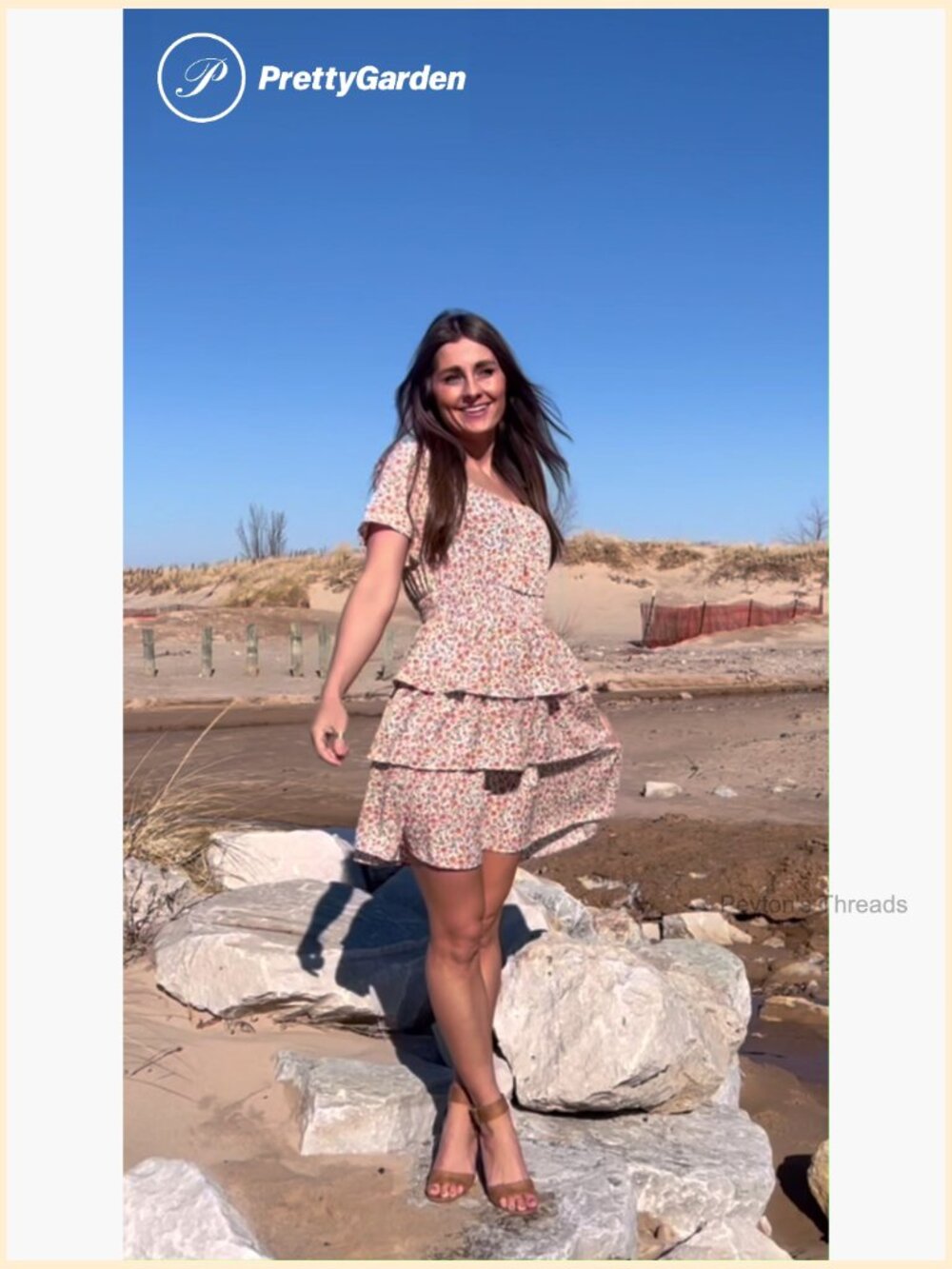 Boho Floral Tiered Ruffle Mini Dress Square Neck Short Sleeve Summer - Picture 6 of 7